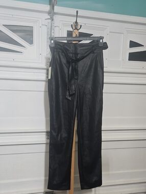 Babaton High-Rise Faux Leather Tie-Waist Pants in Black
